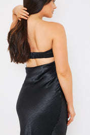 Liquid Satin Bandeau Cut Out Back Maxi Dress