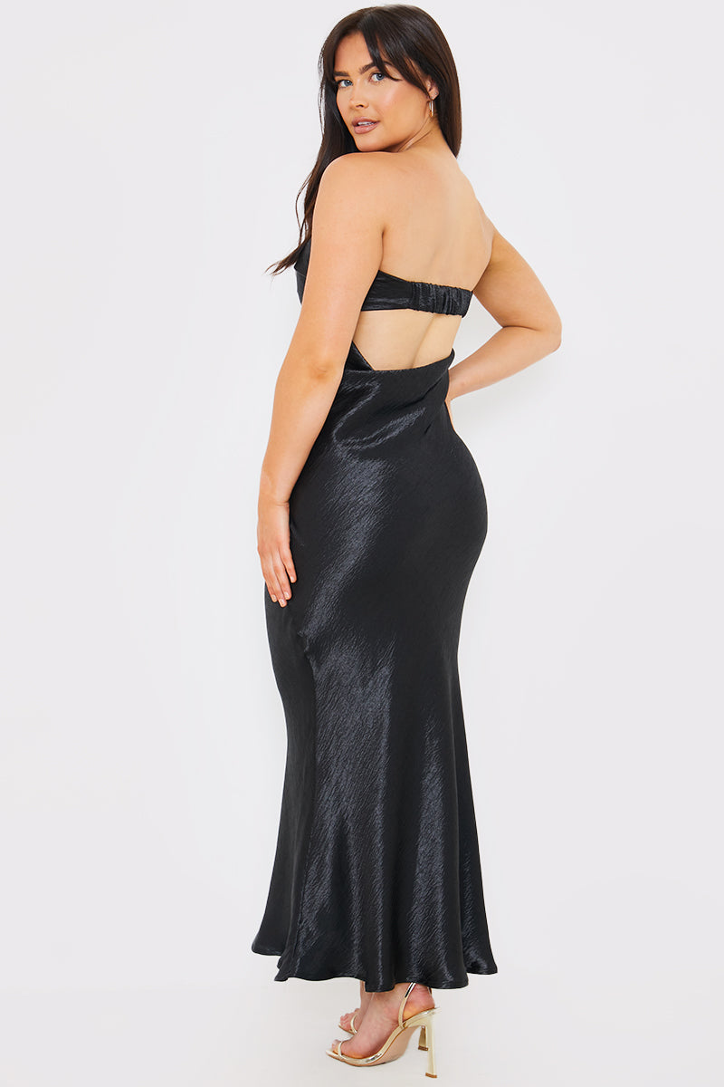 Liquid Satin Bandeau Cut Out Back Maxi Dress