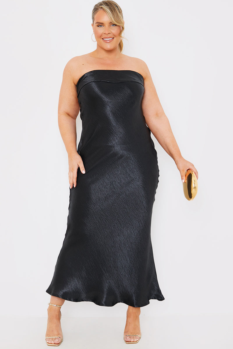Liquid Satin Bandeau Cut Out Back Maxi Dress