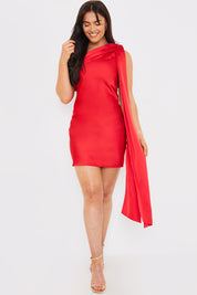 Satin Asymmetric Draped Neckline Mini Dress