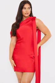 Satin Asymmetric Draped Neckline Mini Dress