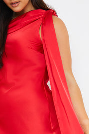 Satin Asymmetric Draped Neckline Mini Dress