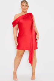 Satin Asymmetric Draped Neckline Mini Dress