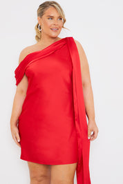 Satin Asymmetric Draped Neckline Mini Dress