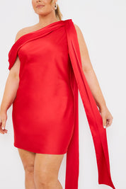 Satin Asymmetric Draped Neckline Mini Dress
