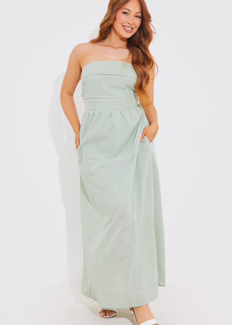 Bandeau Linen Look Midi Dress