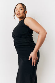 Black Bengaline Ruched Midi Dress