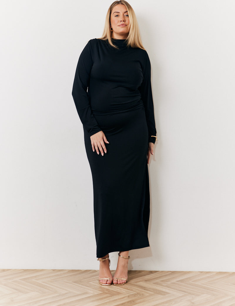 Its Draped High Neck Dress Black