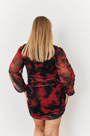 Abstract Print Ruched Mesh Mini Dress - InTheStyle