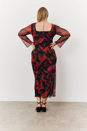 Abstract Print Mesh Open Back Detail Maxi Dress - InTheStyle