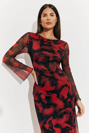 Abstract Print Mesh Open Back Detail Maxi Dress - InTheStyle