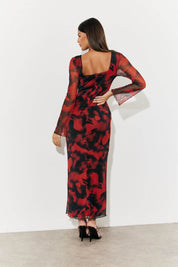 Abstract Print Mesh Open Back Detail Maxi Dress - InTheStyle