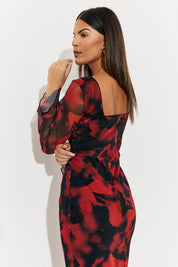 Abstract Print Mesh Open Back Detail Maxi Dress - InTheStyle