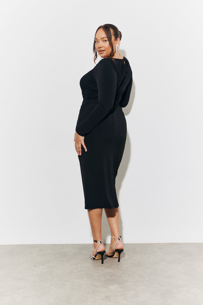 Tally Weijl Long Sleeve Cowl Neck Sweater Dress Size XS Solid Black 051 Tally Weijl Long Sleeve Cowl Neck Sweater Dress Size XS Solid Black 051