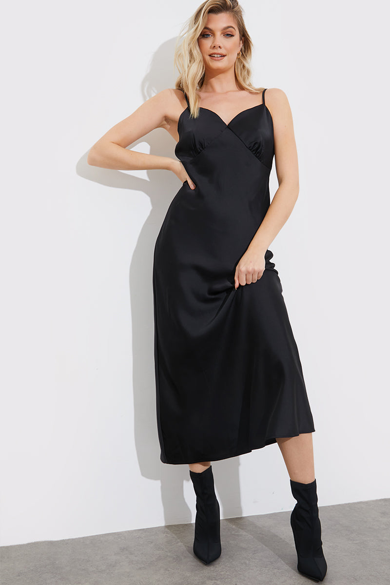 Satin Plunge Midaxi Dress