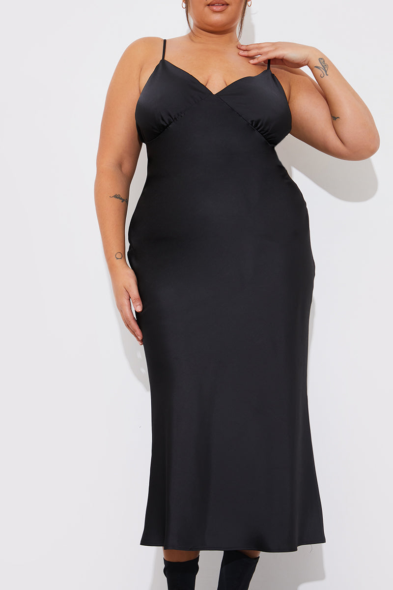 Satin Plunge Midaxi Dress