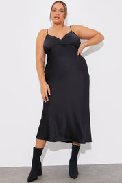 Satin Plunge Midaxi Dress