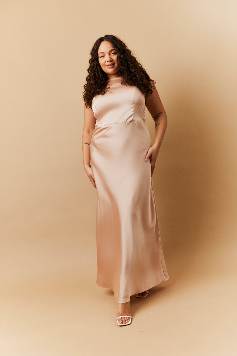 Light Gold Satin Cowl Back Maxi Dress InTheStyle Light Gold Satin Cowl Back Maxi Dress InTheStyle