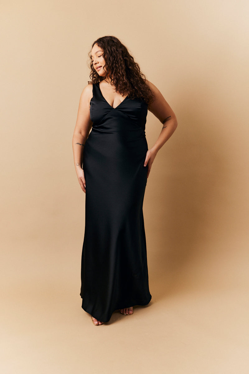 fadyen bias cut maxi dress black Fadyen Bias Cut Satin Maxi Dress (Women)