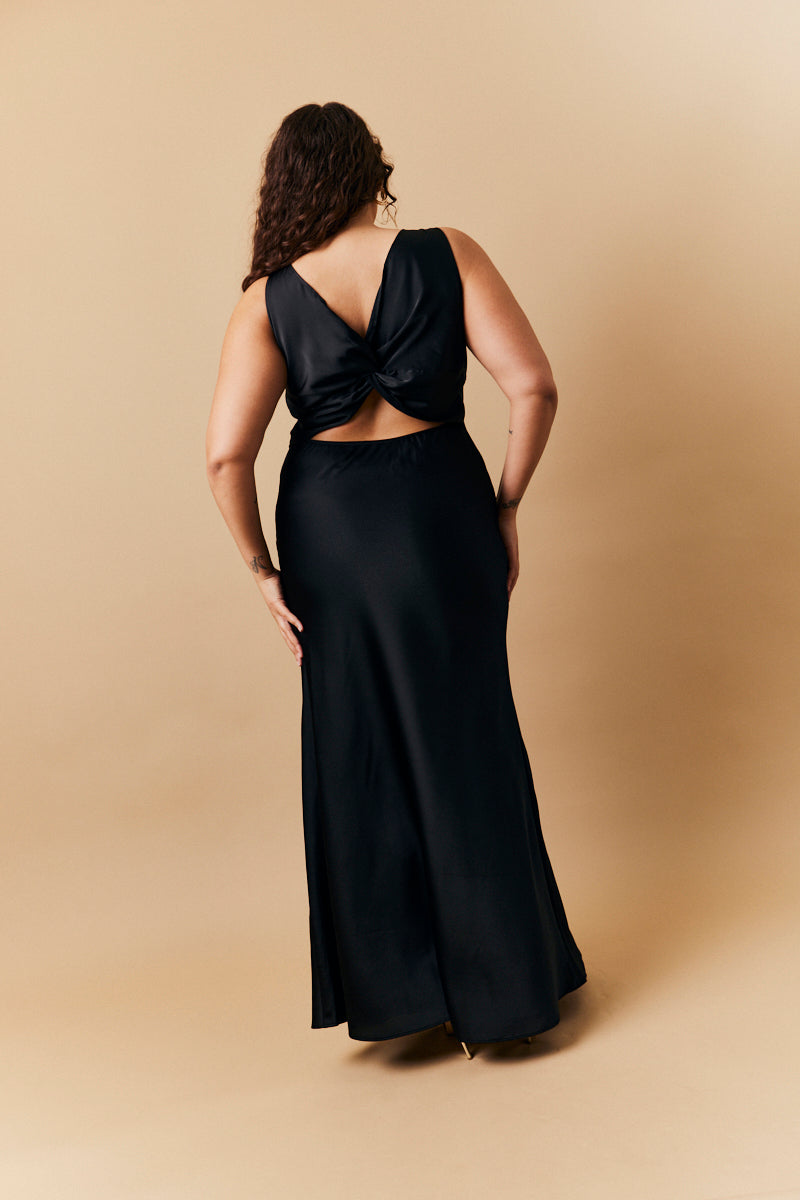 satin twist back maxi dress Viscose Satin Twist Back Maxi Dress in Tulip - XS - Shop STATESIDE Dresses