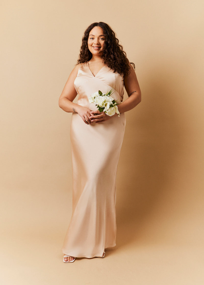 Light Gold Satin Twist Back Maxi Dress