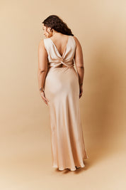 Light Gold Satin Twist Back Maxi Dress