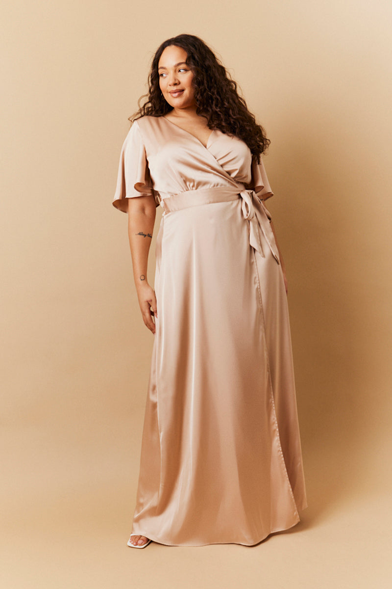 Light Gold Satin Wrap Tie Angel Sleeve Maxi Dress InTheStyle Light Gold Satin Wrap Tie Angel Sleeve Maxi Dress InTheStyle