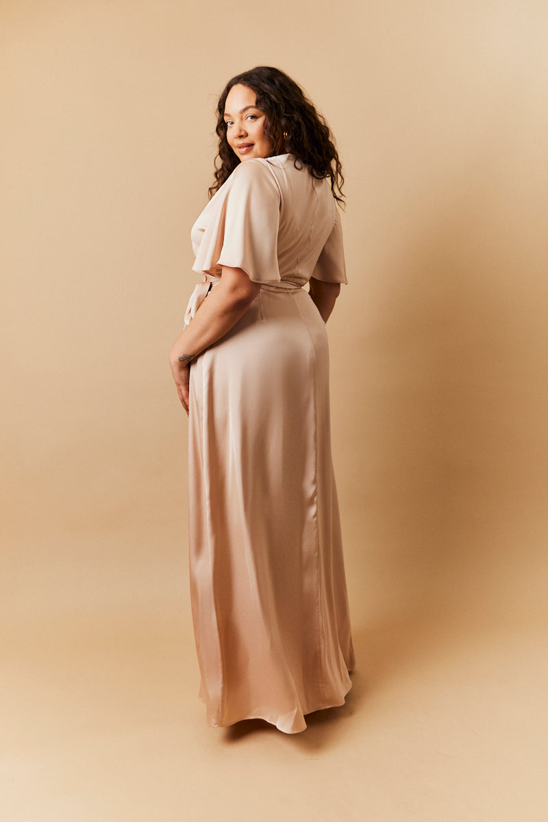 Light Gold Satin Wrap Tie Angel Sleeve Maxi Dress InTheStyle Light Gold Satin Wrap Tie Angel Sleeve Maxi Dress InTheStyle