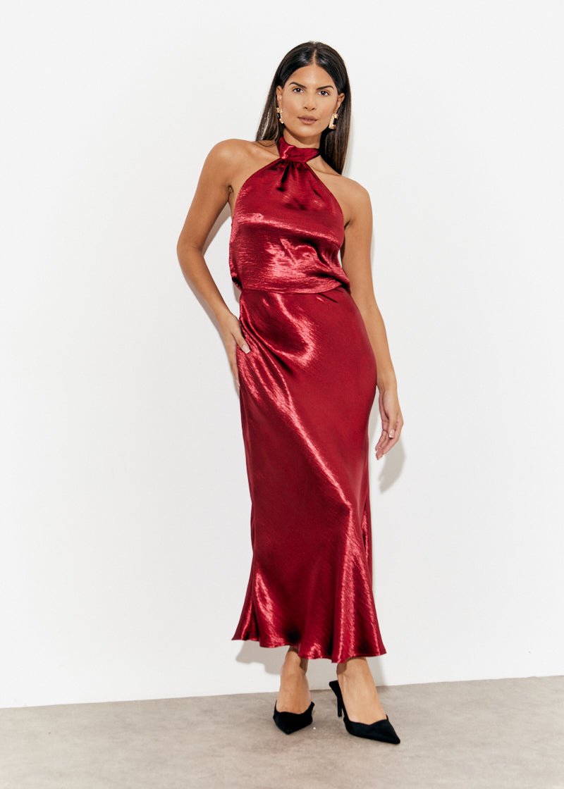 Liquid Satin Halterneck Cowl Back Midaxi Dress