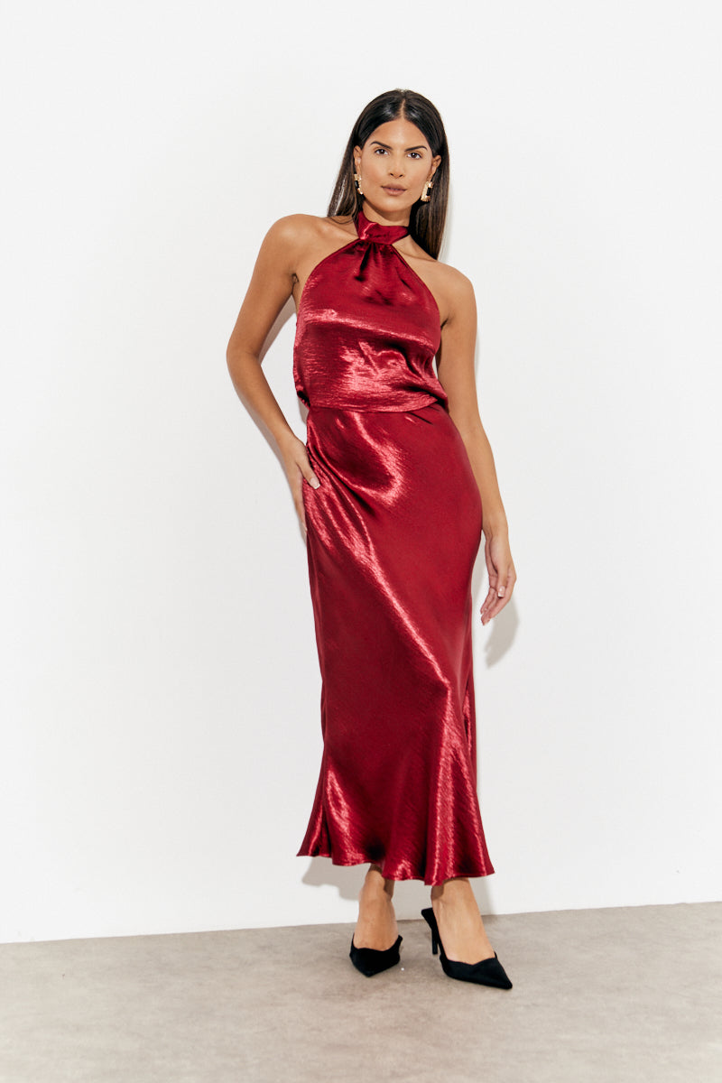 Liquid Satin Halterneck Cowl Back Midaxi Dress – InTheStyle