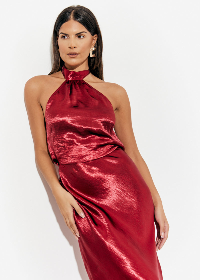 Liquid Satin Halterneck Cowl Back Midaxi Dress