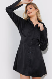 Satin Cinched Waist Shirt Dress