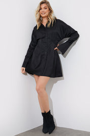 Satin Cinched Waist Shirt Dress