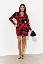 Abstract Print Wrap Mini Dress - InTheStyle