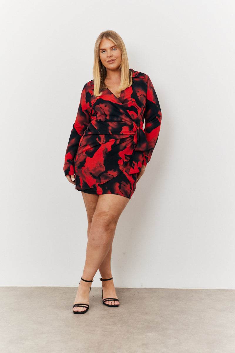 Abstract Print Wrap Mini Dress - InTheStyle