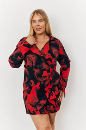 Abstract Print Wrap Mini Dress - InTheStyle