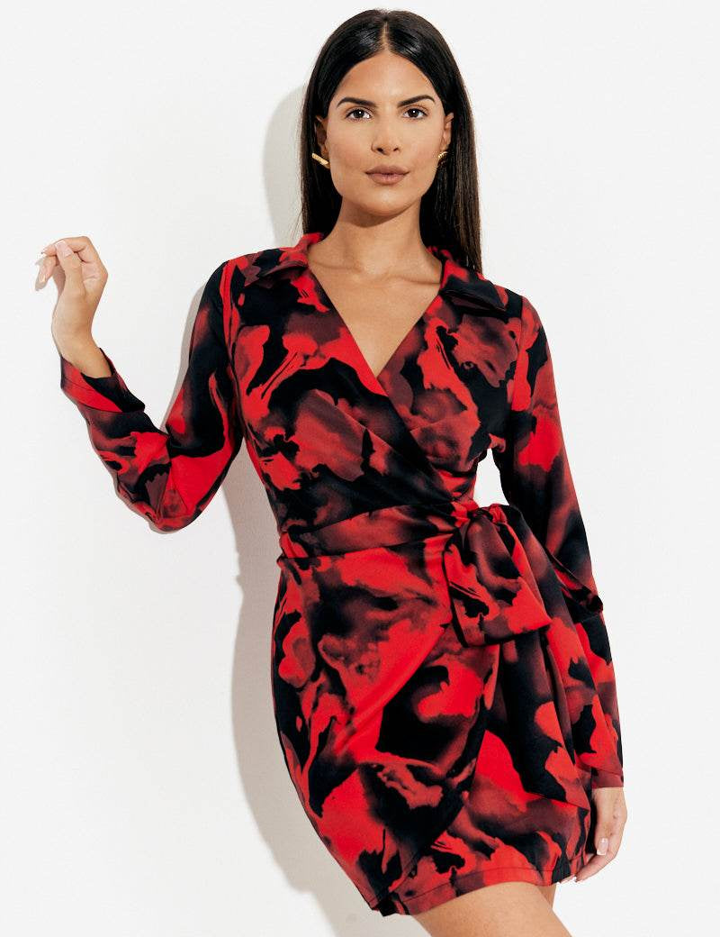 Abstract Print Wrap Mini Dress - InTheStyle