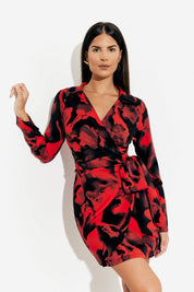 Abstract Print Wrap Mini Dress - InTheStyle
