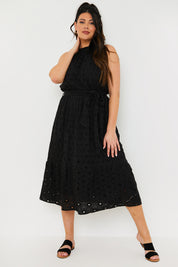 Broderie Anglaise Halterneck Midi Dress