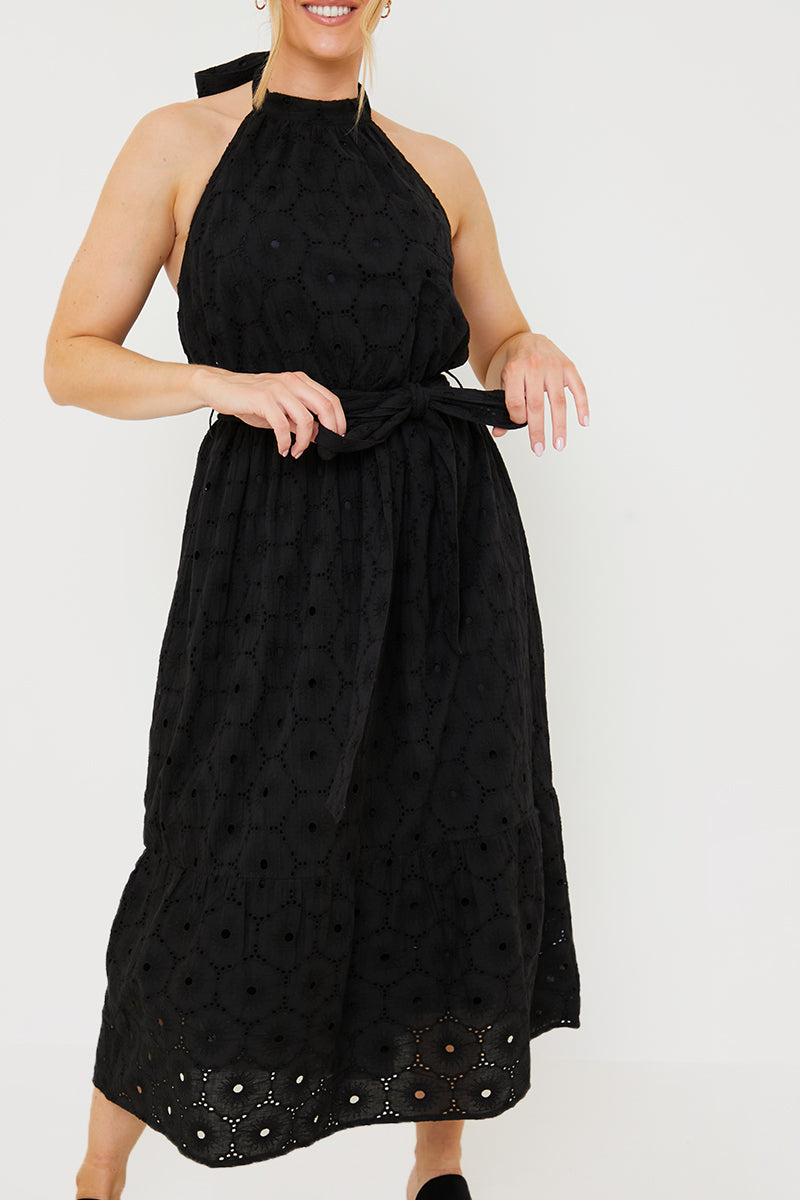 Broderie Anglaise Halterneck Midi Dress