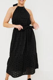 Broderie Anglaise Halterneck Midi Dress
