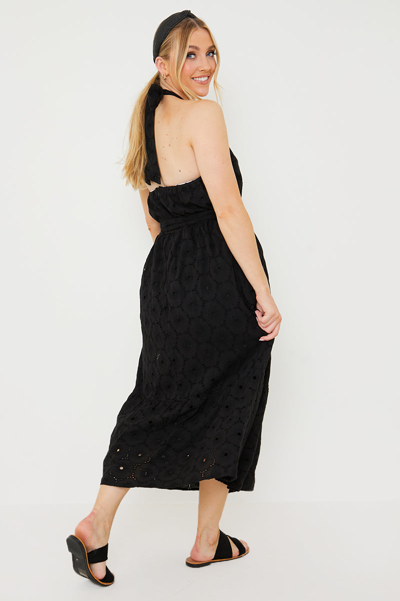 Broderie Anglaise Halterneck Midi Dress