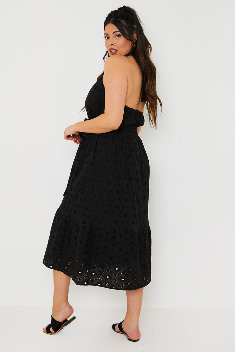 Broderie Anglaise Halterneck Midi Dress