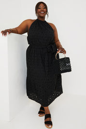 Broderie Anglaise Halterneck Midi Dress