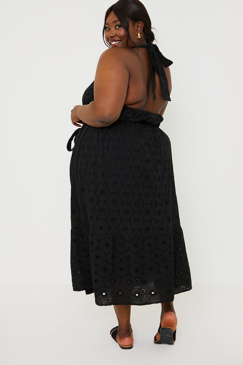 Broderie Anglaise Halterneck Midi Dress