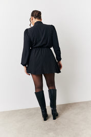 Polka Dot Mini Dress with Tie Neck