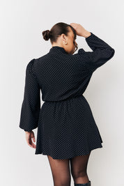 Polka Dot Mini Dress with Tie Neck