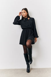 Polka Dot Mini Dress with Tie Neck