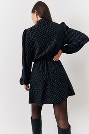 Polka Dot Mini Dress with Tie Neck