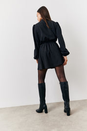 Polka Dot Mini Dress with Tie Neck